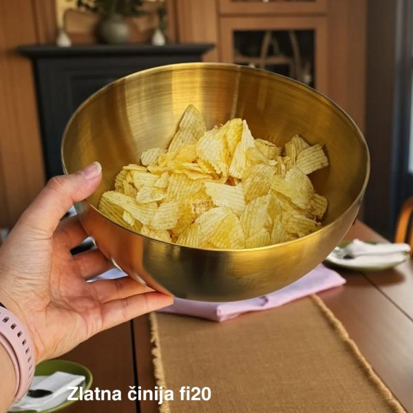 Zlatna činija fi20, metalna činija, činija prečnika 15 cm, posuda za serviranje, činija za ketering, višnamenska činija
