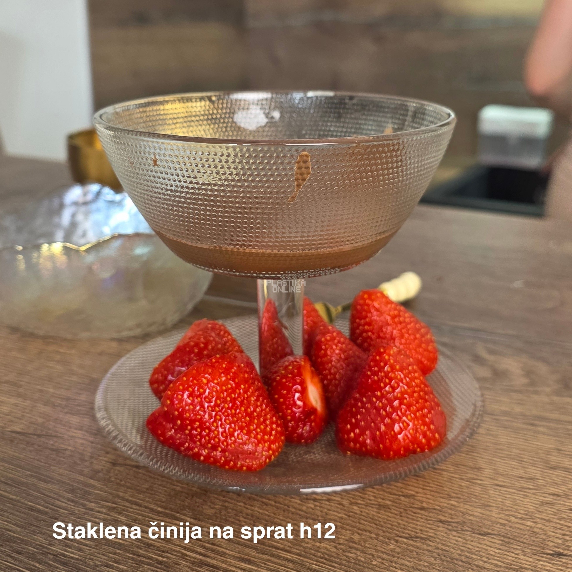 staklena činija na sprat h12cm, činija na sprat za posluženje, staklena činija za voće, činija za kolače, višenamenska staklena činija, dekorativna činija od stakla