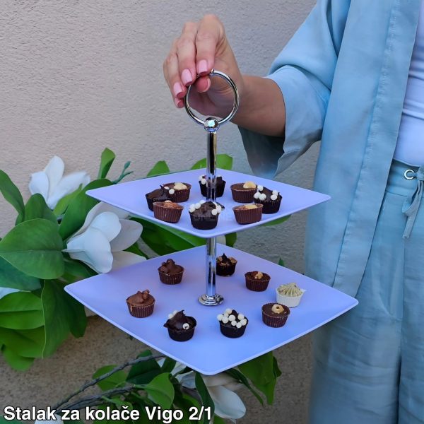 Stalak za kolače 2/1 , Dvospratni stalak za kolače, Stalak za posluženje, Kvalitetan plastični stalak za kolače, Stalak za ketering, Dekorativni stalak