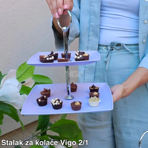 Stalak za kolače 2/1 , Dvospratni stalak za kolače, Stalak za posluženje, Kvalitetan plastični stalak za kolače, Stalak za ketering, Dekorativni stalak