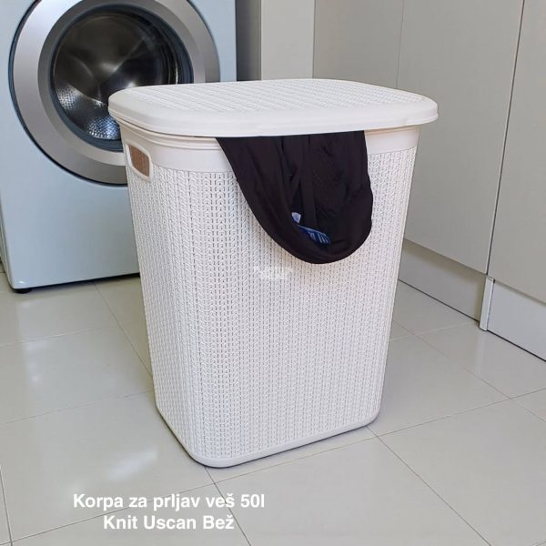 Korpa za prljav veš 50L KNIT Uscan, Plastična korpa za prljav veš, Korpa za veš, Korpa za prljav veš 50L bež
