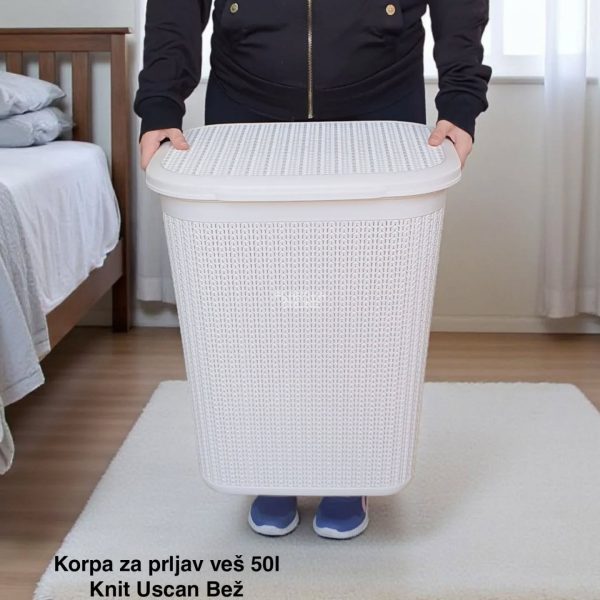 Korpa za prljav veš 50L KNIT Uscan, Plastična korpa za prljav veš, Korpa za veš, Korpa za prljav veš 50L bež