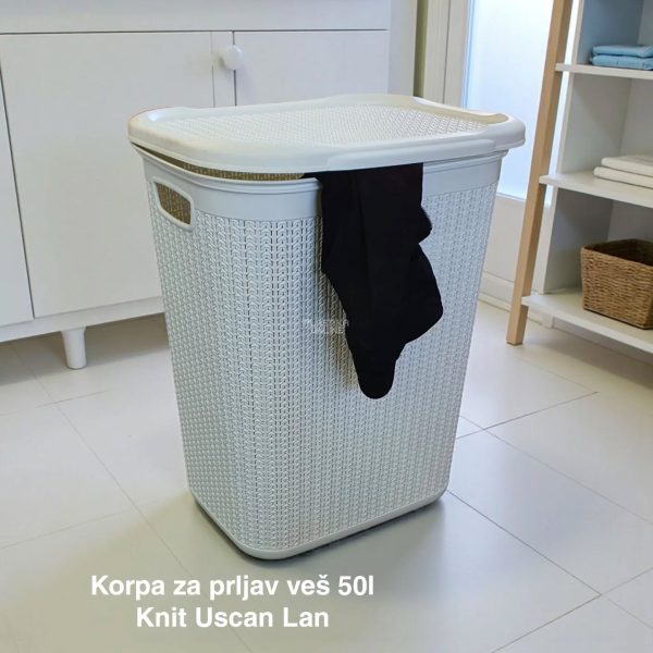 Korpa za prljav veš 50L KNIT Uscan, Plastična korpa za prljav veš, Korpa za veš, Korpa za prljav veš 50L lan