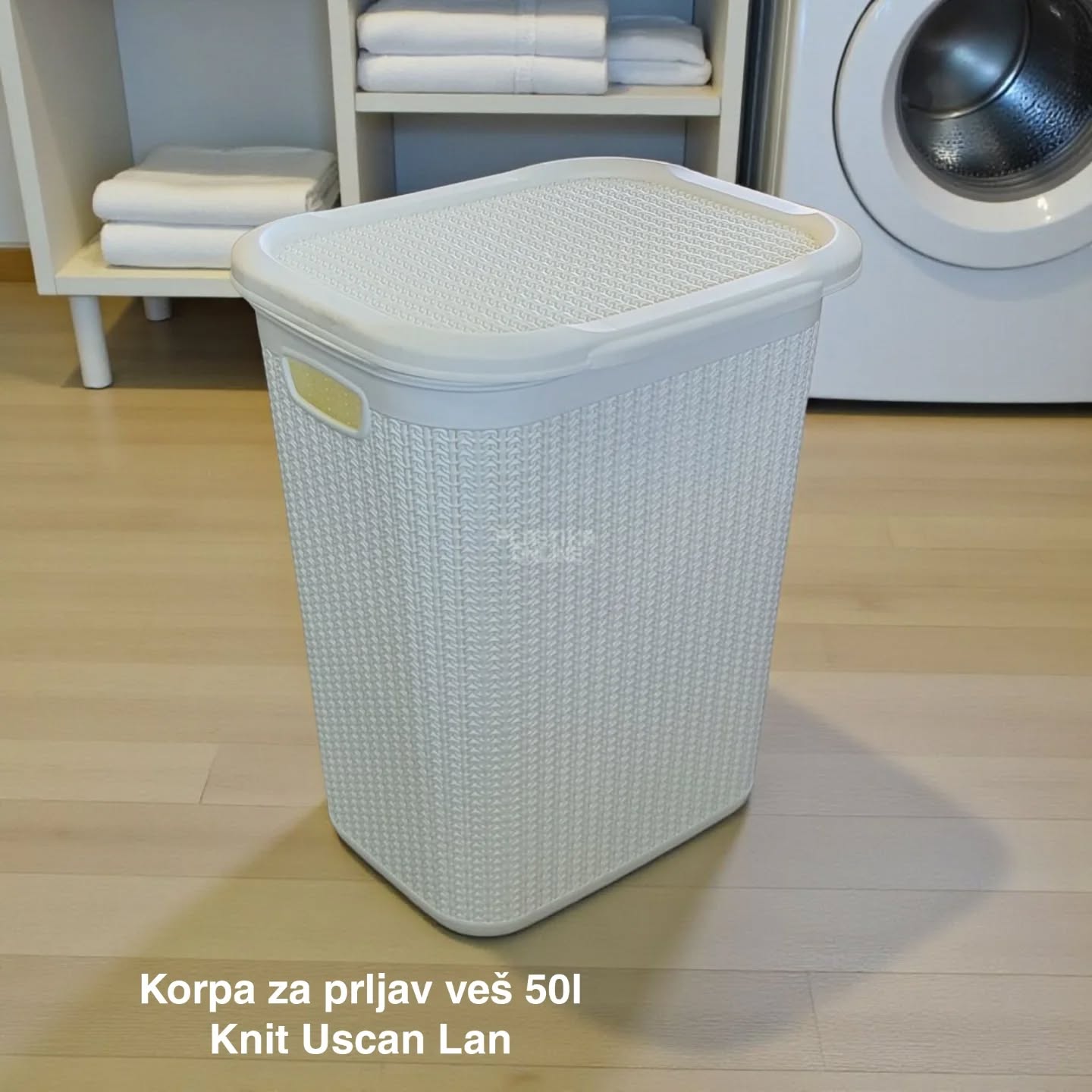 Korpa za prljav veš 50L KNIT Uscan, Plastična korpa za prljav veš, Korpa za veš, Korpa za prljav veš 50L lan