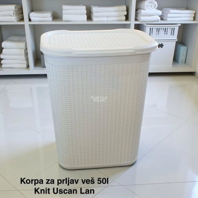 Korpa za prljav veš 50L KNIT Uscan, Plastična korpa za prljav veš, Korpa za veš, Korpa za prljav veš 50L lan