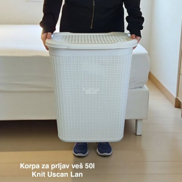Korpa za prljav veš 50L KNIT Uscan, Plastična korpa za prljav veš, Korpa za veš, Korpa za prljav veš 50L lan