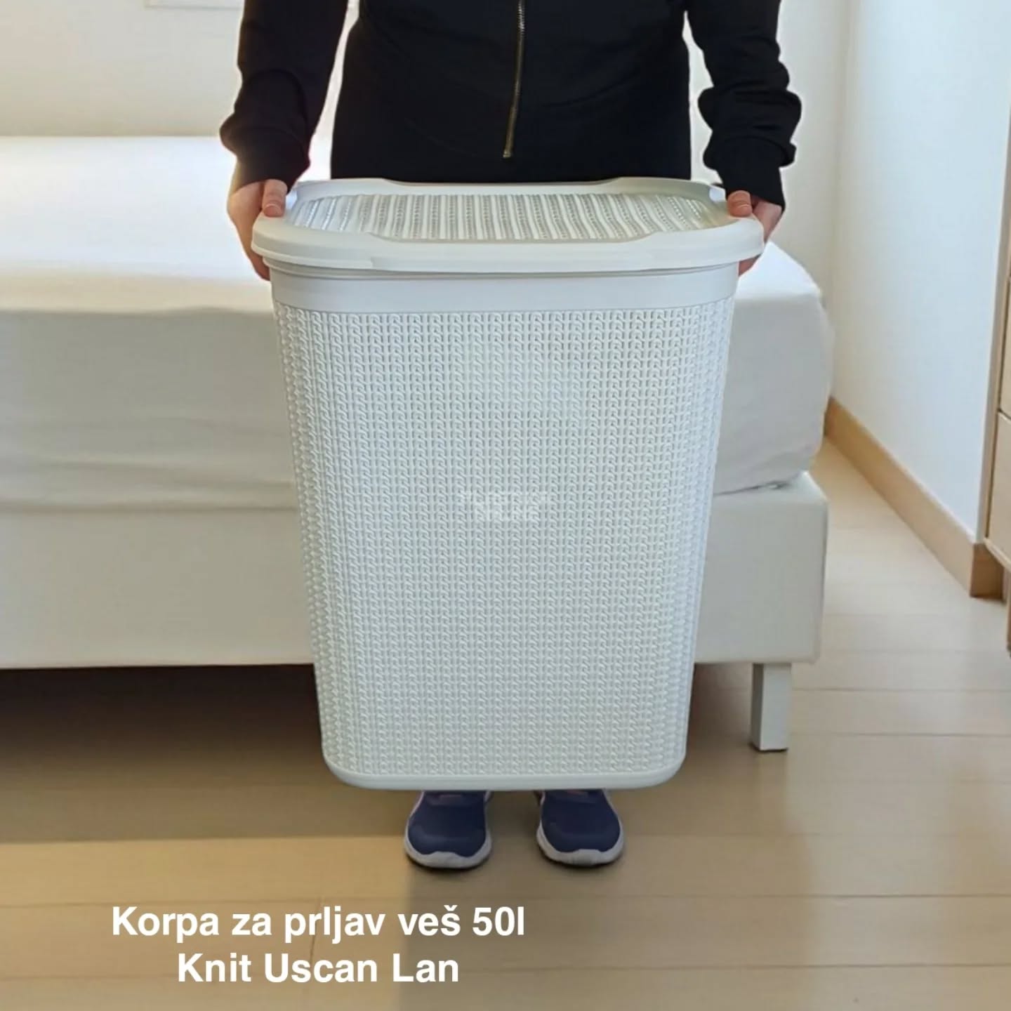 Korpa za prljav veš 50L KNIT Uscan, Plastična korpa za prljav veš, Korpa za veš, Korpa za prljav veš 50L lan