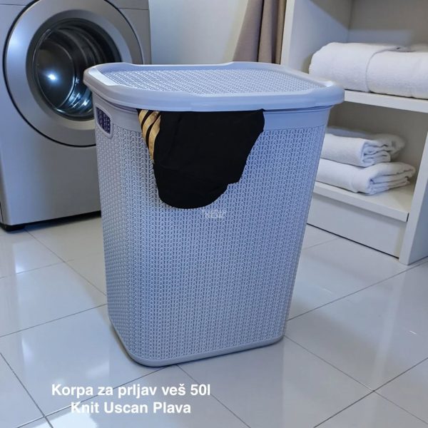 Korpa za prljav veš 50L KNIT Uscan, Plastična korpa za prljav veš, Korpa za veš, Korpa za prljav veš 50L plava