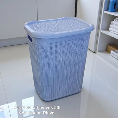 Korpa za prljav veš 50L KNIT Uscan, Plastična korpa za prljav veš, Korpa za veš, Korpa za prljav veš 50L plava
