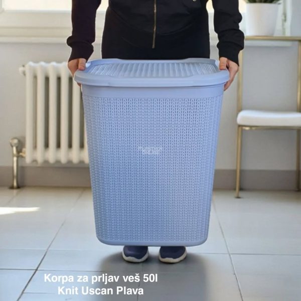 Korpa za prljav veš 50L KNIT Uscan, Plastična korpa za prljav veš, Korpa za veš, Korpa za prljav veš 50L plava