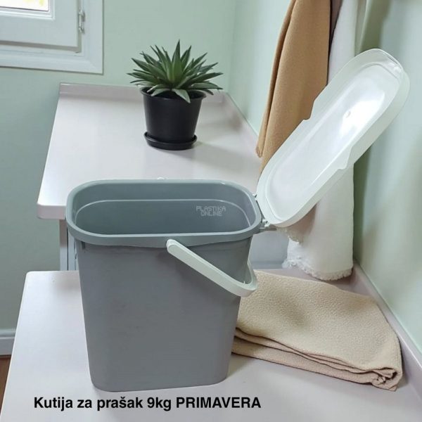 Kutija za prašak za veš 9kg PRIMAVERA, Kutija za prašak 9kg, Plastična kutija za prašak, Kutija za deterdžent, Kutija za prašak sa poklopcem, Višenamenska kutija siva