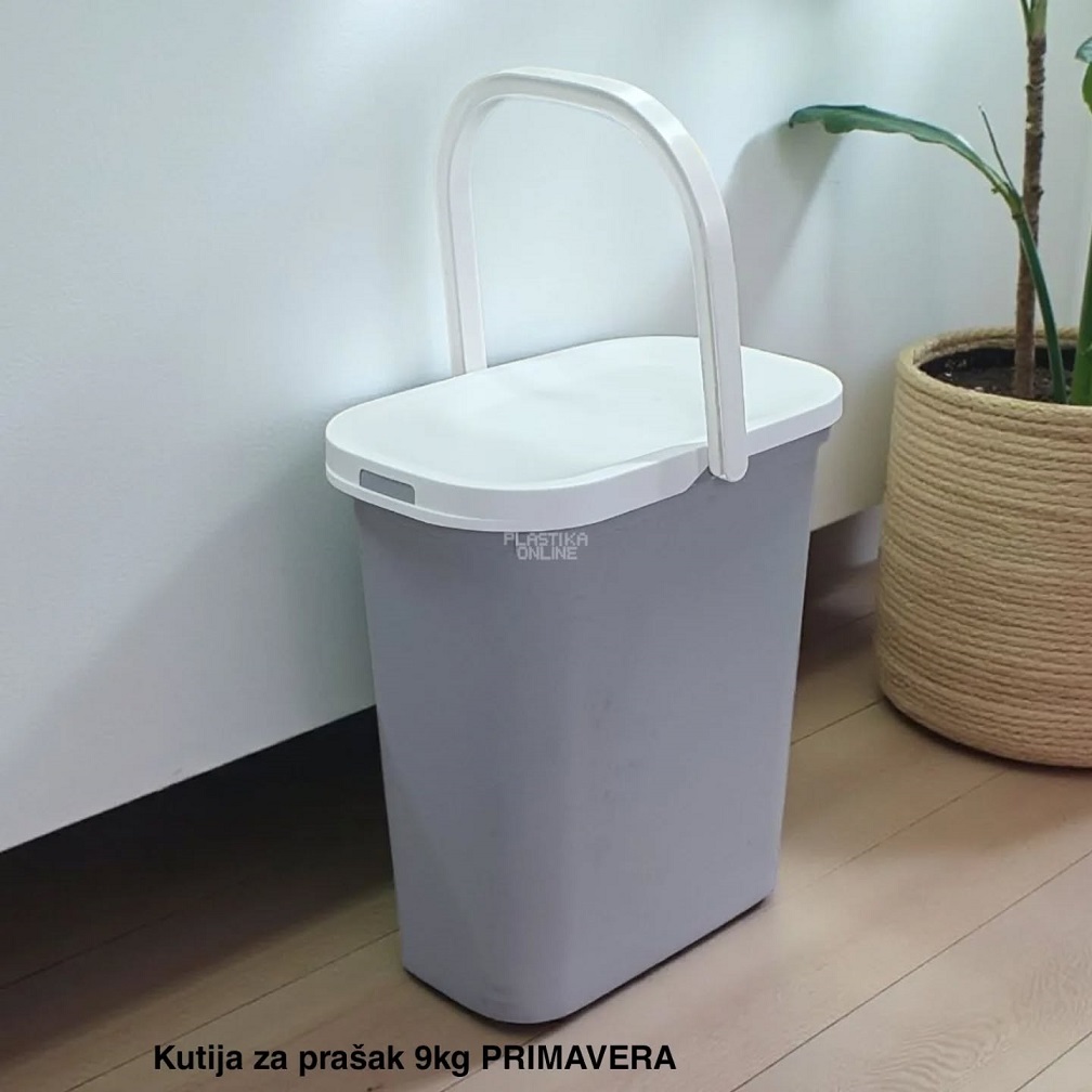 Kutija za prašak za veš 9kg PRIMAVERA, Kutija za prašak 9kg, Plastična kutija za prašak, Kutija za deterdžent, Kutija za prašak sa poklopcem, Višenamenska kutija siva
