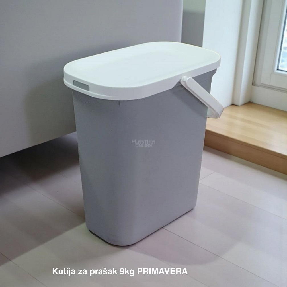 Kutija za prašak za veš 9kg PRIMAVERA, Kutija za prašak 9kg, Plastična kutija za prašak, Kutija za deterdžent, Kutija za prašak sa poklopcem, Višenamenska kutija siva
