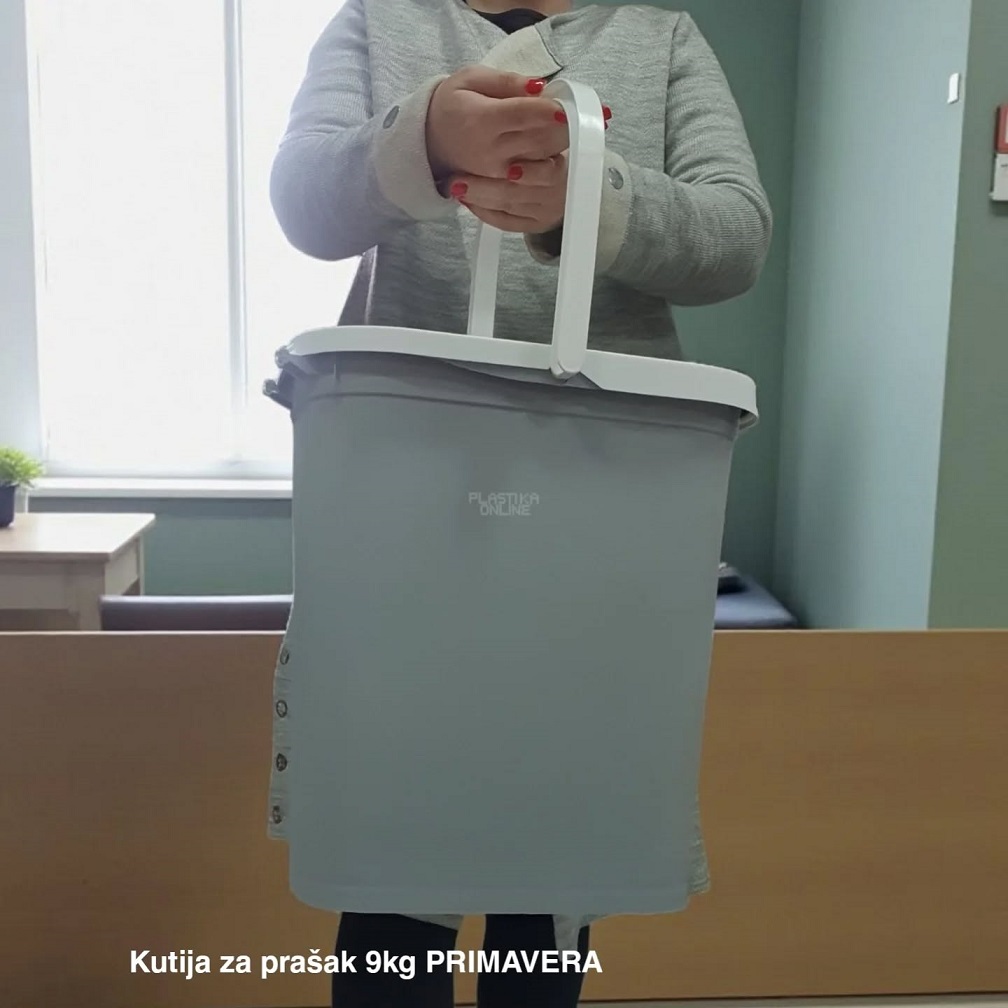 Kutija za prašak za veš 9kg PRIMAVERA, Kutija za prašak 9kg, Plastična kutija za prašak, Kutija za deterdžent, Kutija za prašak sa poklopcem, Višenamenska kutija siva