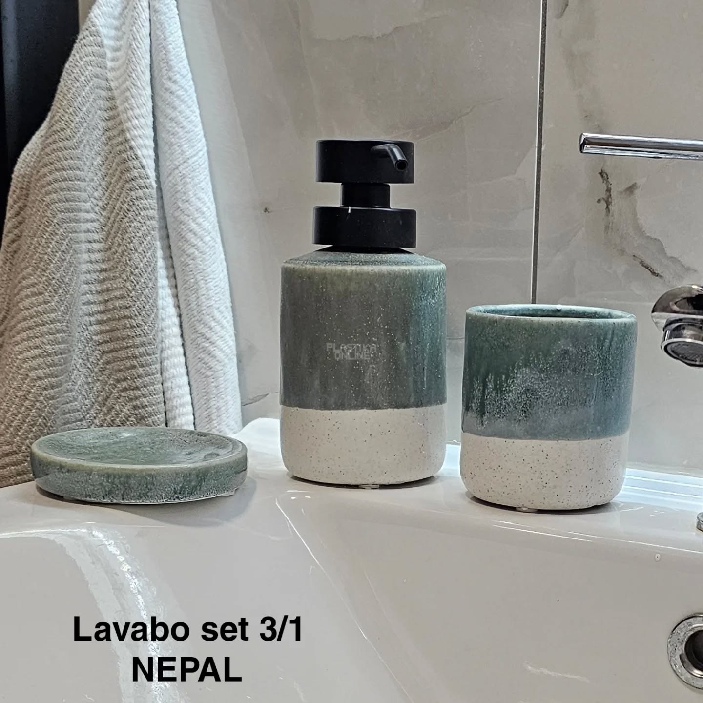 Lavabo set 3, Keramički lavabo set, Držač za četkice za zube, Držač za sapun, Dozator za tečni sapun, Kupatilski set