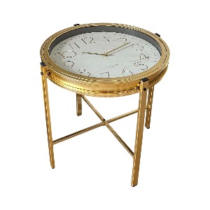 Metalni sto sa satom – Zlatni stočić 2u1 za moderan dom (42×42 cm)