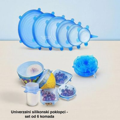 Univerzalni silikonski poklopci 6 kom, silikonski poklopci, silikonske navlake za voce,Silikonski poklopci za posude plavi