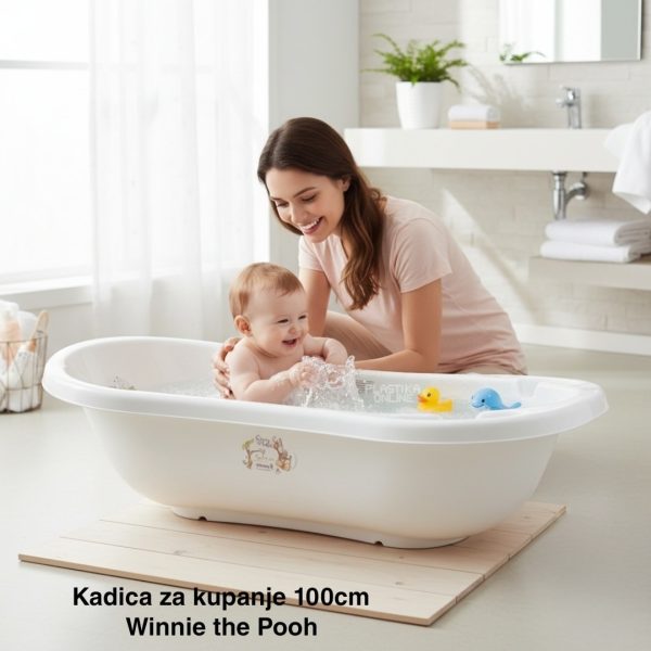 Kadica za bebe 100 cm, Kadica za kupanje beba, Plastična kadica za bebe, Kadica za bebe sa čepom, Kadica za bebe Winnie the Pooh, Kadica za novorođenčad, Bezbedna kadica za bebe