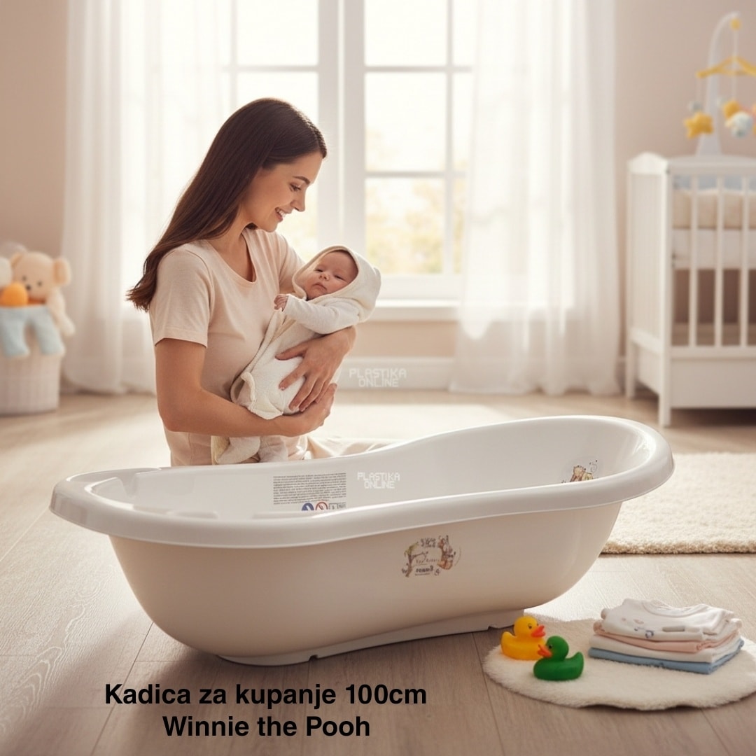 Kadica za bebe 100 cm, Kadica za kupanje beba, Plastična kadica za bebe, Kadica za bebe sa čepom, Kadica za bebe Winnie the Pooh, Kadica za novorođenčad, Bezbedna kadica za bebe
