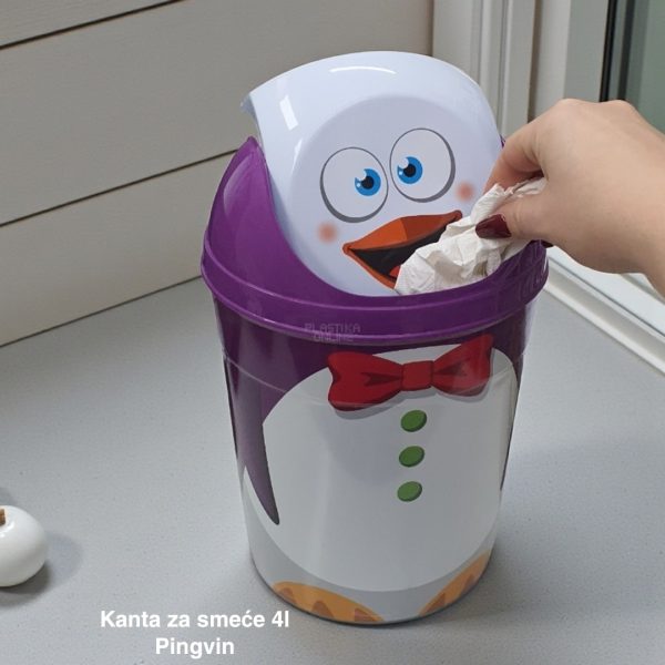 Kanta za smeće 4l , Kanta klatno dečija, Kanta za smeće za decu, Dečija kanta za smeće sa klatnom, Vesela kanta za decu, Kanta za odlaganje otpada, Praktična dečija kanta za smeće pingvin