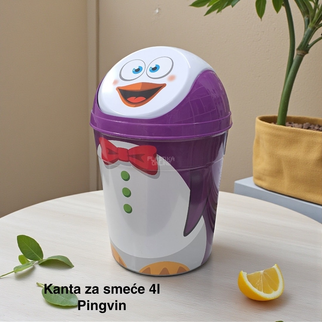 Kanta za smeće 4l , Kanta klatno dečija, Kanta za smeće za decu, Dečija kanta za smeće sa klatnom, Vesela kanta za decu, Kanta za odlaganje otpada, Praktična dečija kanta za smeće pingvin