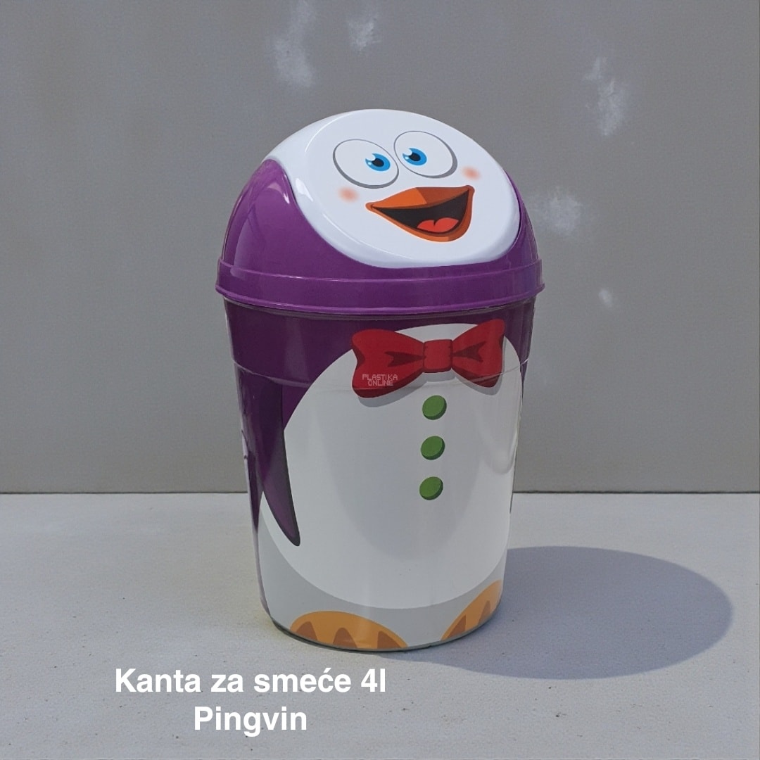 Kanta za smeće 4l , Kanta klatno dečija, Kanta za smeće za decu, Dečija kanta za smeće sa klatnom, Vesela kanta za decu, Kanta za odlaganje otpada, Praktična dečija kanta za smeće pingvin