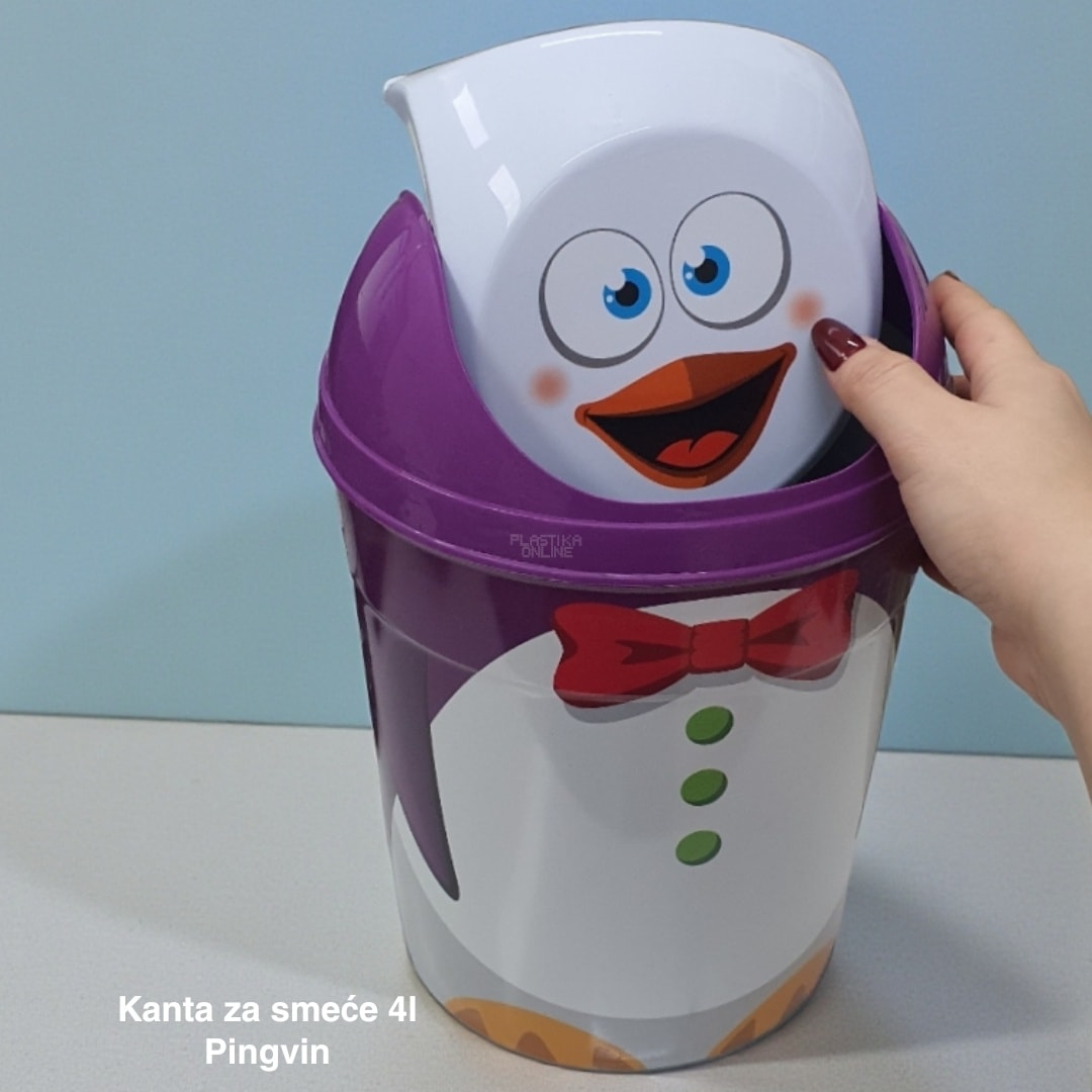 Kanta za smeće 4l , Kanta klatno dečija, Kanta za smeće za decu, Dečija kanta za smeće sa klatnom, Vesela kanta za decu, Kanta za odlaganje otpada, Praktična dečija kanta za smeće pingvin