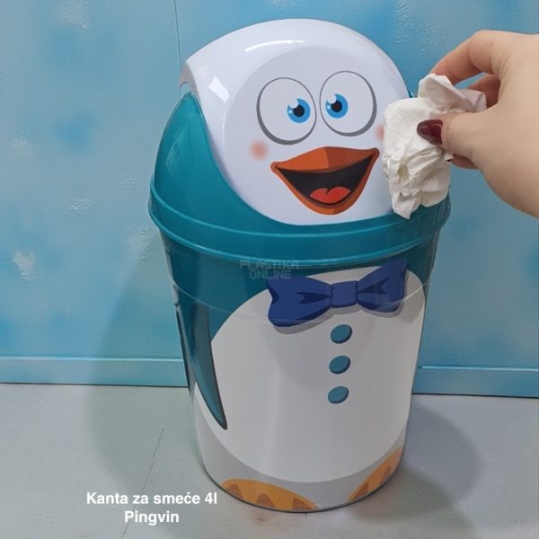 Kanta za smeće 4l , Kanta klatno dečija, Kanta za smeće za decu, Dečija kanta za smeće sa klatnom, Vesela kanta za decu, Kanta za odlaganje otpada, Praktična dečija kanta za smeće pingvin plavi