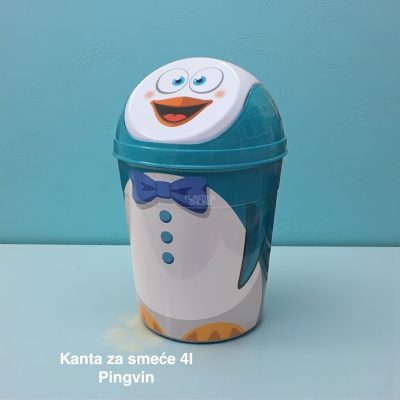 Kanta za smeće 4l , Kanta klatno dečija, Kanta za smeće za decu, Dečija kanta za smeće sa klatnom, Vesela kanta za decu, Kanta za odlaganje otpada, Praktična dečija kanta za smeće pingvin plavi