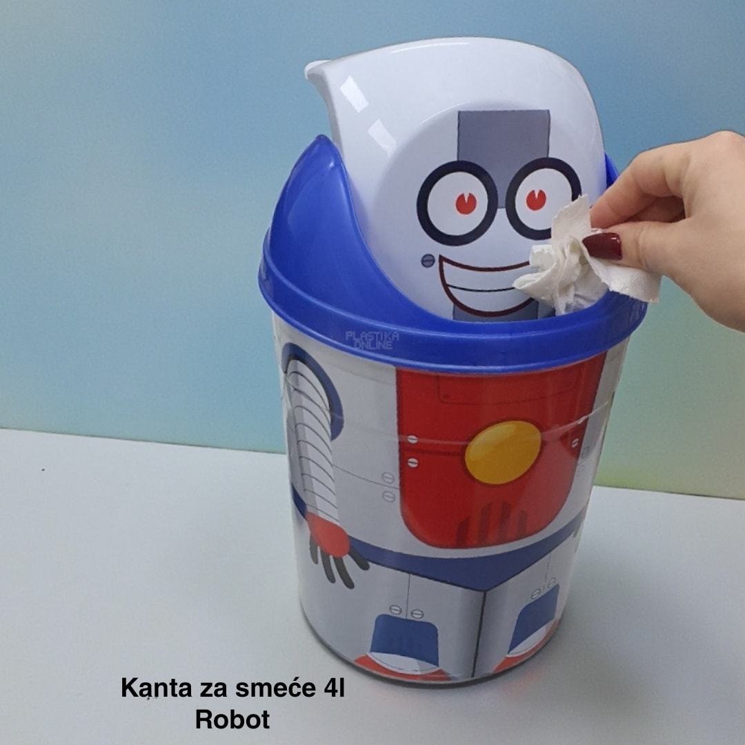Kanta za smeće 4l , Kanta klatno dečija, Kanta za smeće za decu, Dečija kanta za smeće sa klatnom, Vesela kanta za decu, Kanta za odlaganje otpada, Praktična dečija kanta za smeće robot