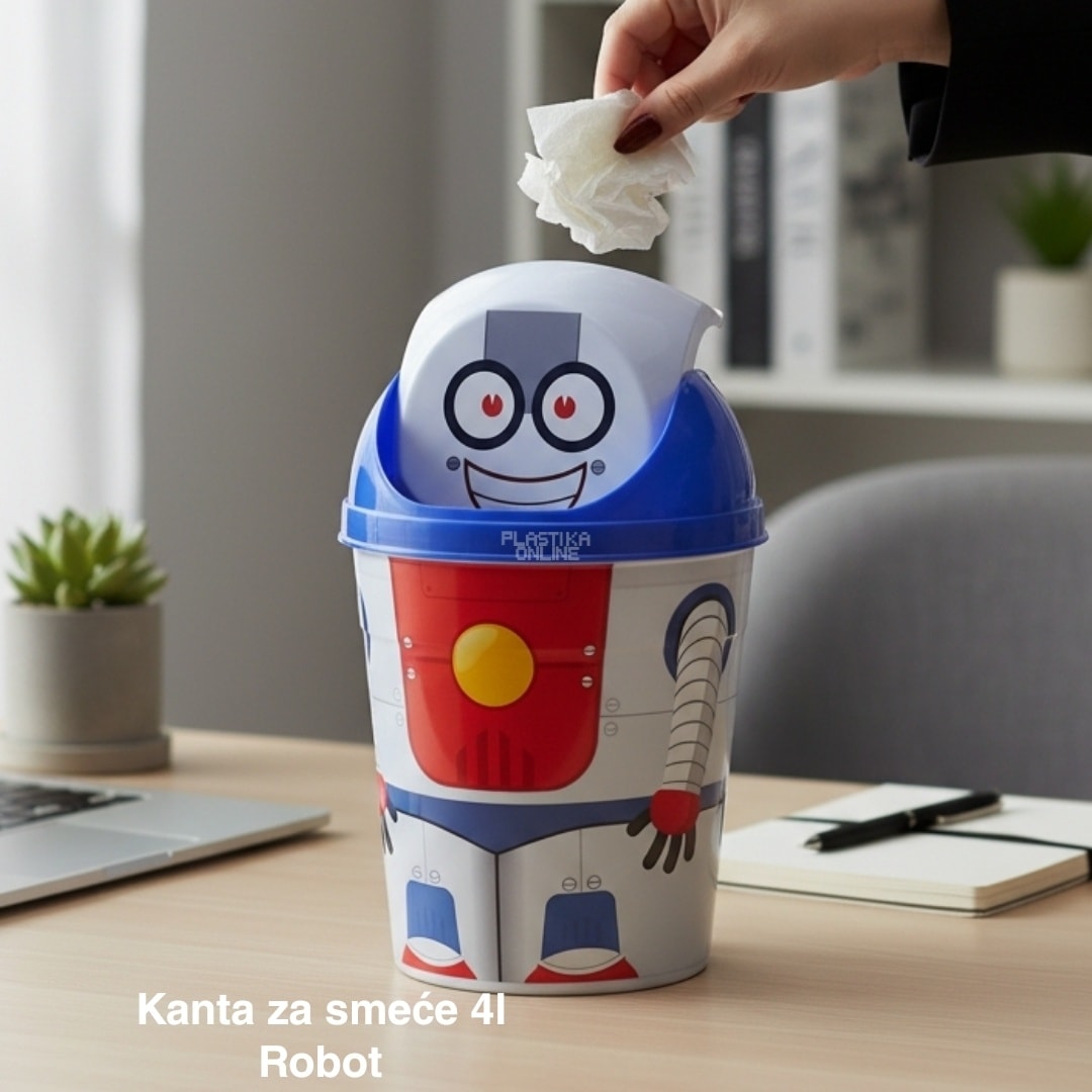 Kanta za smeće 4l , Kanta klatno dečija, Kanta za smeće za decu, Dečija kanta za smeće sa klatnom, Vesela kanta za decu, Kanta za odlaganje otpada, Praktična dečija kanta za smeće robot