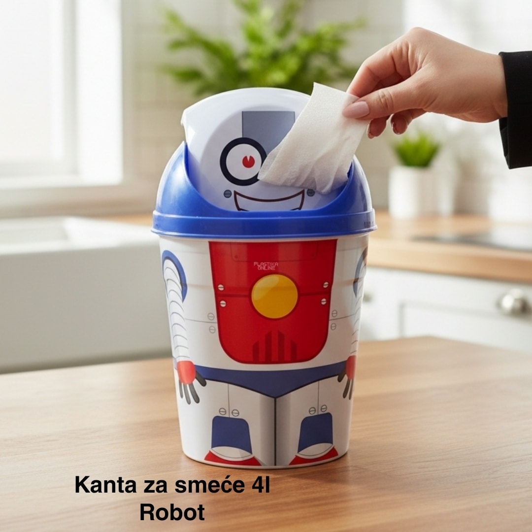Kanta za smeće 4l , Kanta klatno dečija, Kanta za smeće za decu, Dečija kanta za smeće sa klatnom, Vesela kanta za decu, Kanta za odlaganje otpada, Praktična dečija kanta za smeće robot