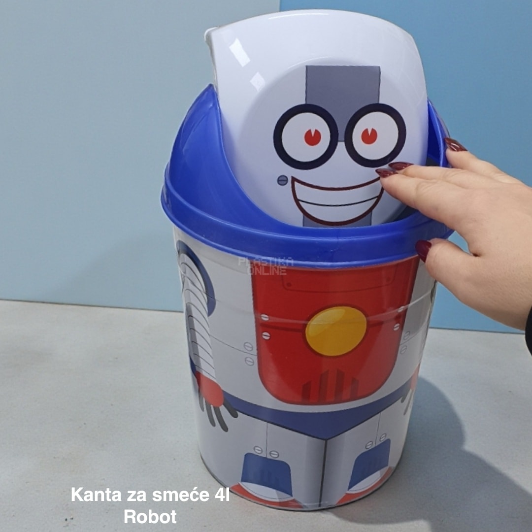Kanta za smeće 4l , Kanta klatno dečija, Kanta za smeće za decu, Dečija kanta za smeće sa klatnom, Vesela kanta za decu, Kanta za odlaganje otpada, Praktična dečija kanta za smeće robot