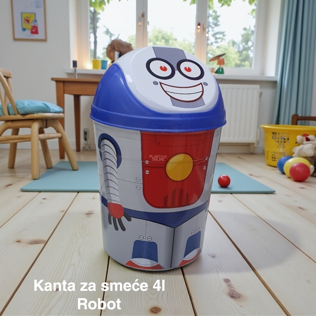 Kanta za smeće 4l , Kanta klatno dečija, Kanta za smeće za decu, Dečija kanta za smeće sa klatnom, Vesela kanta za decu, Kanta za odlaganje otpada, Praktična dečija kanta za smeće robot