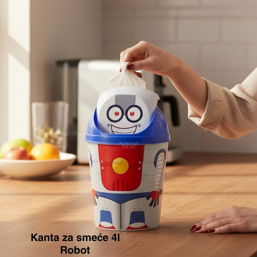 Kanta za smeće 4l , Kanta klatno dečija, Kanta za smeće za decu, Dečija kanta za smeće sa klatnom, Vesela kanta za decu, Kanta za odlaganje otpada, Praktična dečija kanta za smeće robot