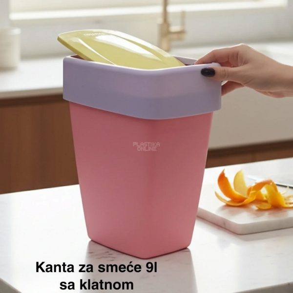 Kanta za smeće 9l sa klatnom , kanta za otpad, kanta za smeće, kanta za kuhinju, kanta za kupatilo, kanta za kancelariju bela roze