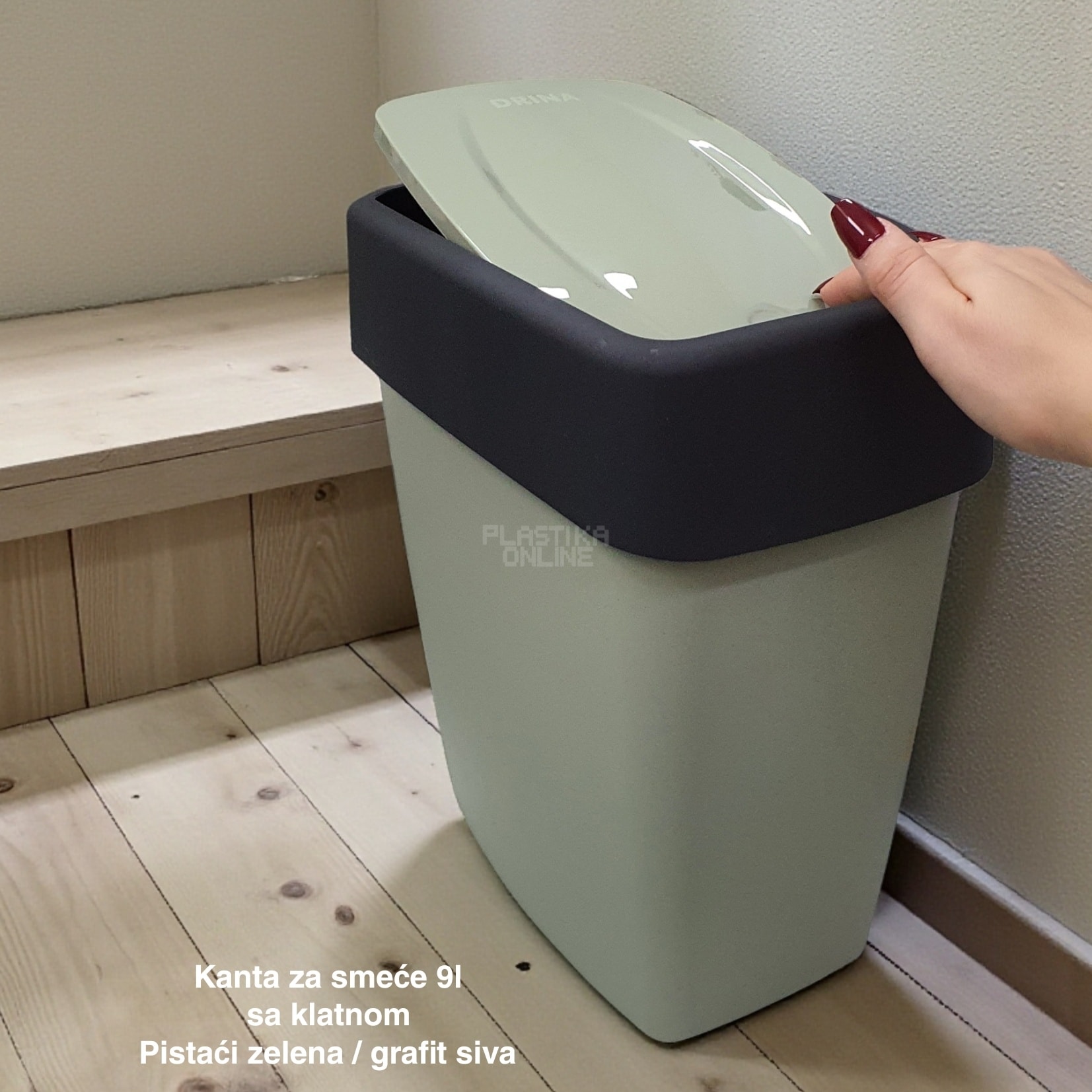 Kanta za smeće 9l sa klatnom , kanta za otpad, kanta za smeće, kanta za kuhinju, kanta za kupatilo, kanta za kancelariju pistac