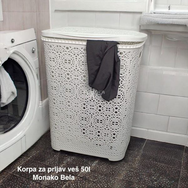 Korpa za veš 50L , korpa za ves, plasticne korpe za ves, korpe za ves plastika, Monako korpa za ves BELA