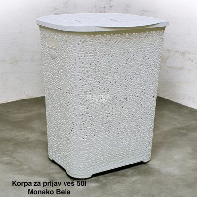 Korpa za veš 50L , korpa za ves, plasticne korpe za ves, korpe za ves plastika, Monako korpa za ves BELA