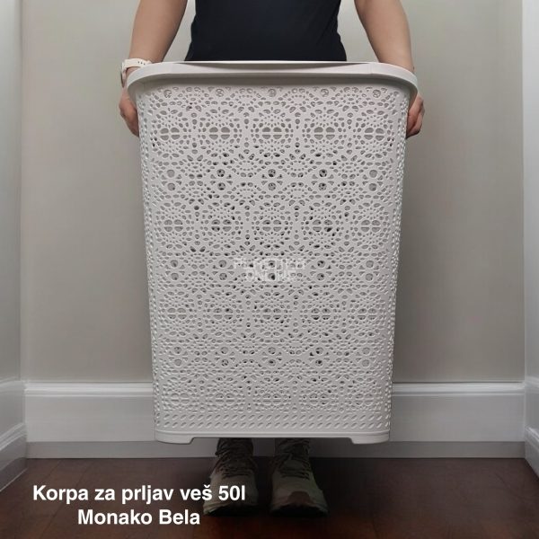 Korpa za veš 50L , korpa za ves, plasticne korpe za ves, korpe za ves plastika, Monako korpa za ves BELA