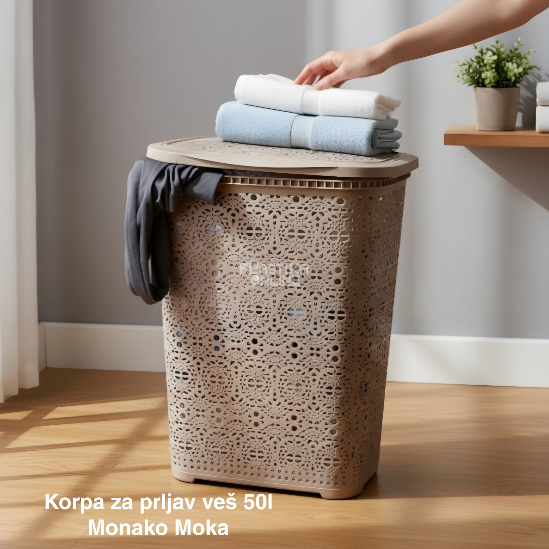Korpa za veš 50L , korpa za ves, plasticne korpe za ves, korpe za ves plastika, Monako korpa za ves BELA