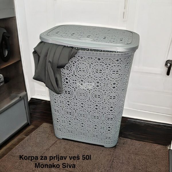 Korpa za veš 50L , korpa za ves, plasticne korpe za ves, korpe za ves plastika, Monako korpa za ves siva
