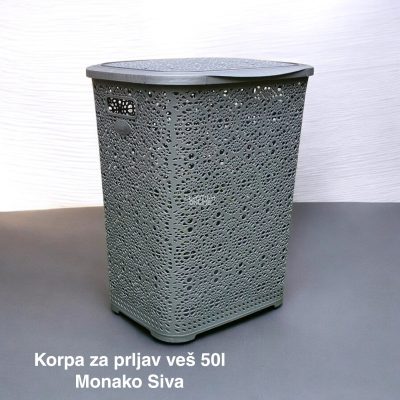 Korpa za veš 50L , korpa za ves, plasticne korpe za ves, korpe za ves plastika, Monako korpa za ves siva