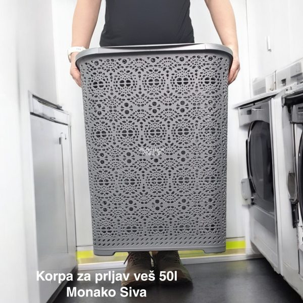 Korpa za veš 50L , korpa za ves, plasticne korpe za ves, korpe za ves plastika, Monako korpa za ves siva