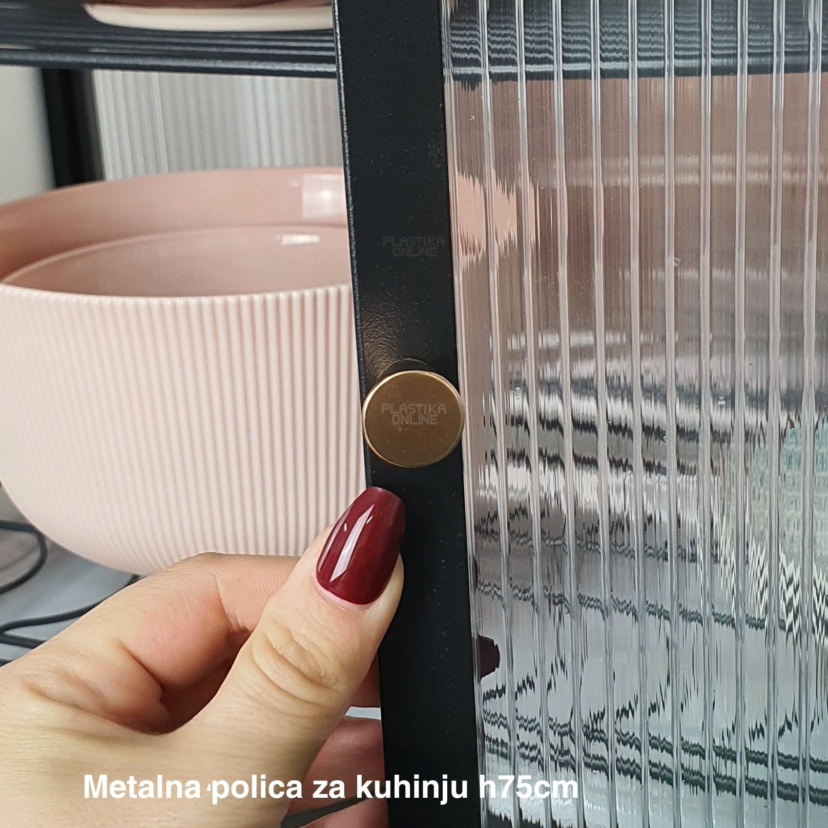 Metalna polica za kuhinju h75cm , plastična polica za kuhinju, kuhinjska polica sa vratancima, polica za mikrotalasnu, organizacija kuhinje, moderna kuhinjska polica