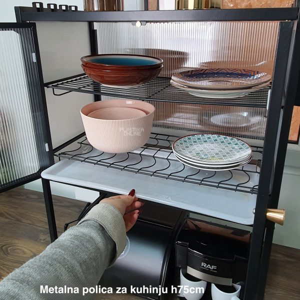 Metalna polica za kuhinju h75cm , plastična polica za kuhinju, kuhinjska polica sa vratancima, polica za mikrotalasnu, organizacija kuhinje, moderna kuhinjska polica