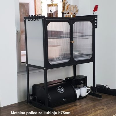 Metalna polica za kuhinju h75cm , plastična polica za kuhinju, kuhinjska polica sa vratancima, polica za mikrotalasnu, organizacija kuhinje, moderna kuhinjska polica