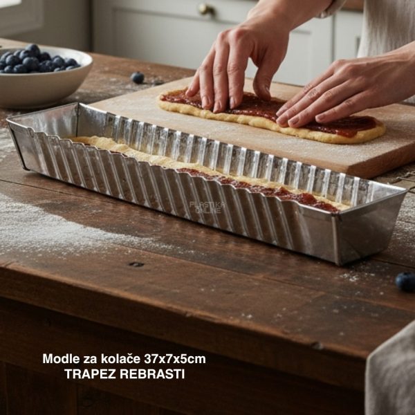 Modle za kolače 37x7x5 cm trapez rebrasti , Modla za toblerone, Rebraste modle za toblerone, Modla od pocinkovanog lima, modle za kolače, mini pleh za hleb