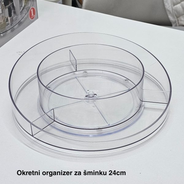 Okretni organizer za šminku 24 cm, okrugli organizer za šminku, plastični organizer za šminku, organizer sa 360 stepeni, organizer za toaletni sto
