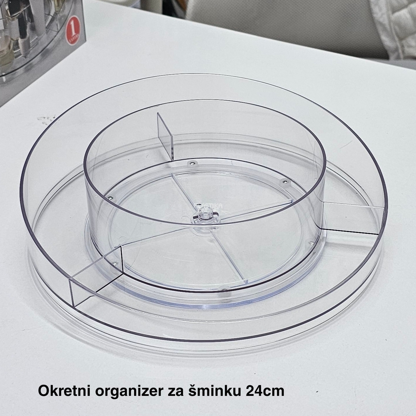 Okretni organizer za šminku 24 cm, okrugli organizer za šminku, plastični organizer za šminku, organizer sa 360 stepeni, organizer za toaletni sto